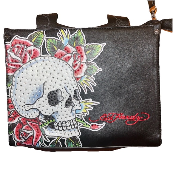 Ed Hardy Handbags - Ed Hardy Black and Red Skull Shoulder Bag
